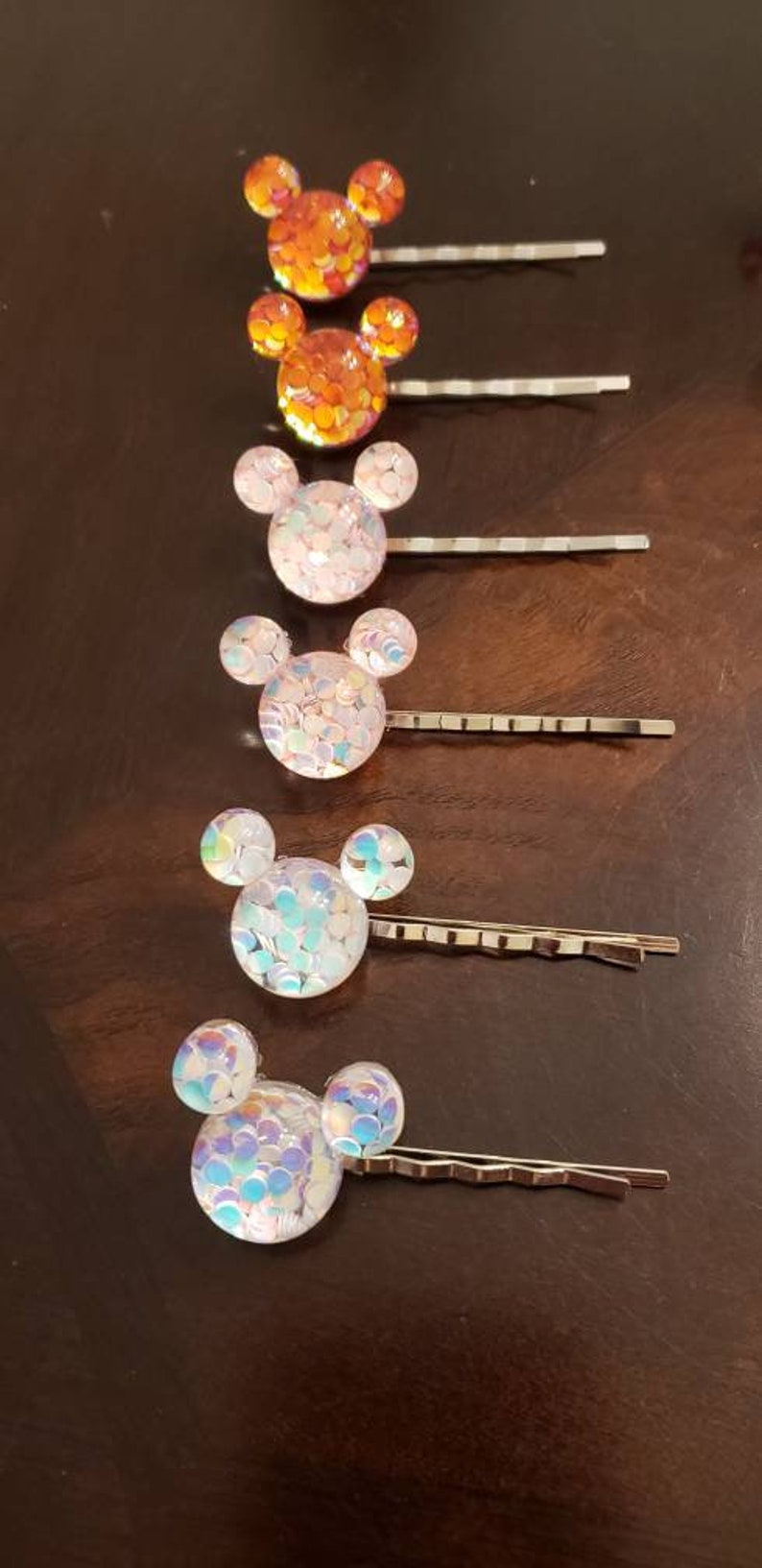 Disney Mickey inspired pair of Resin Glitter Hair barrettes pins clips color choice