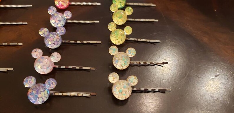 Disney Mickey inspired pair of Resin Glitter Hair barrettes pins clips color choice