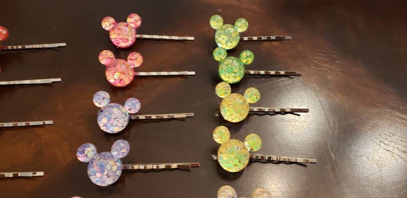 Disney Mickey inspired pair of Resin Glitter Hair barrettes pins clips color choice