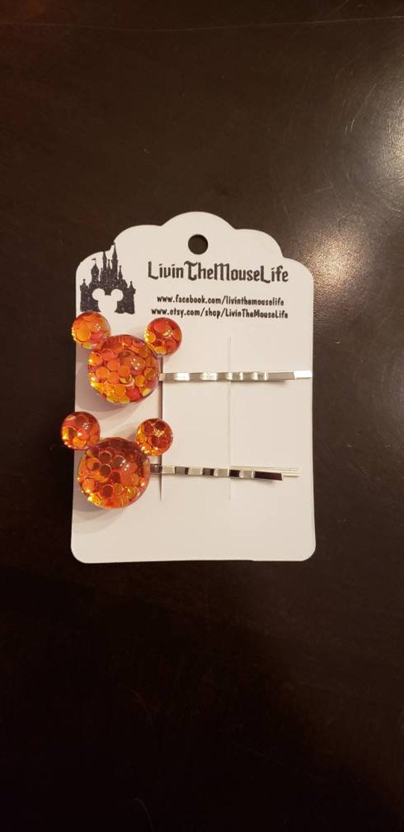 Disney Mickey inspired pair of Resin Glitter Hair barrettes pins clips color choice