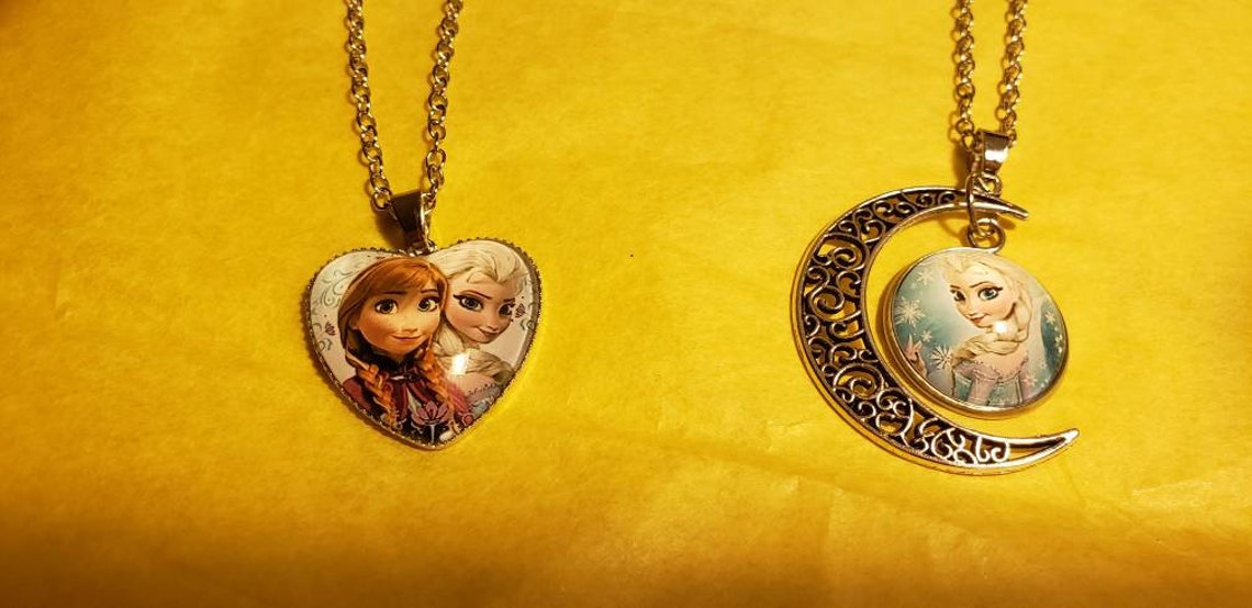 Disney Inspired Frozen Necklace Anna Elsa Pendant Glass Etsy