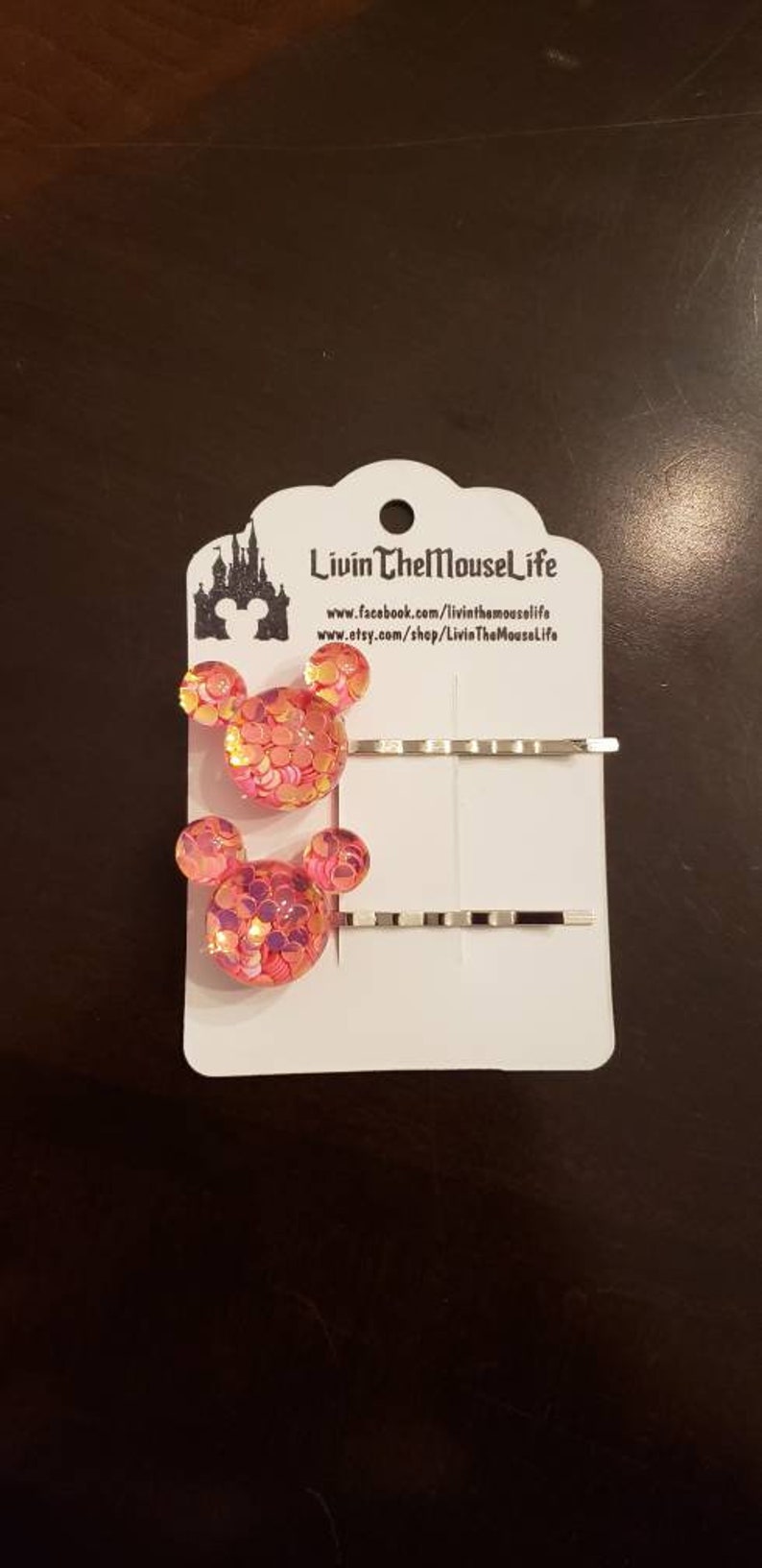 Disney Mickey inspired pair of Resin Glitter Hair barrettes pins clips color choice