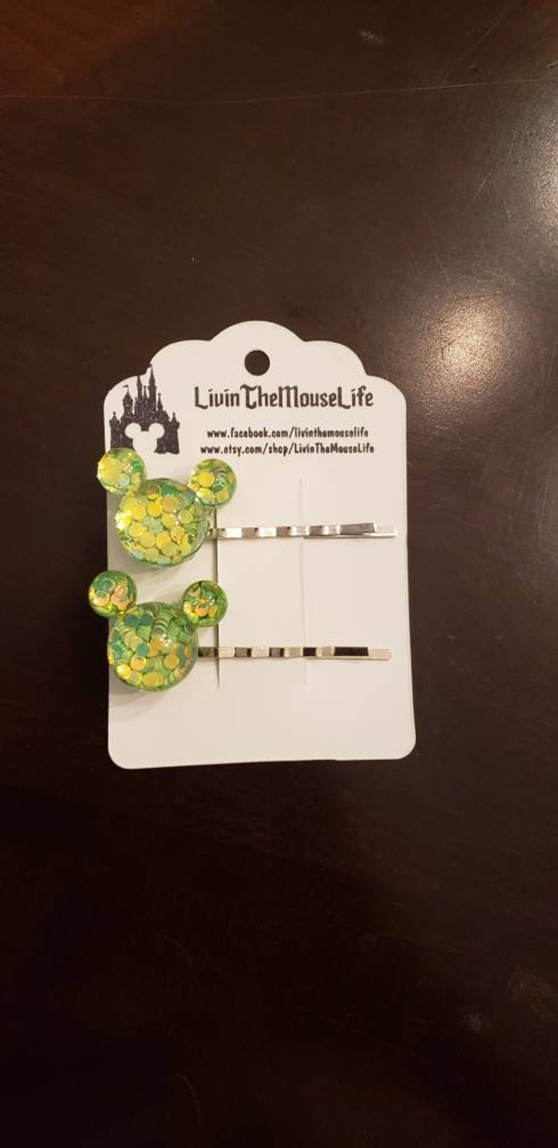 Disney Mickey inspired pair of Resin Glitter Hair barrettes pins clips color choice