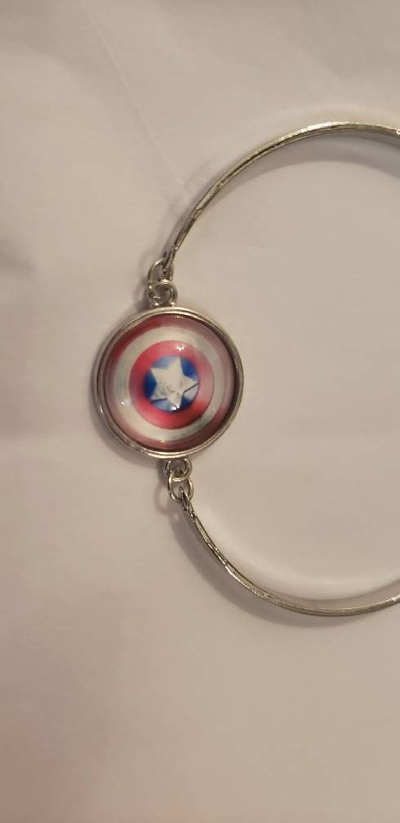 Captain America Marvel inspired silver cabochon bracelet