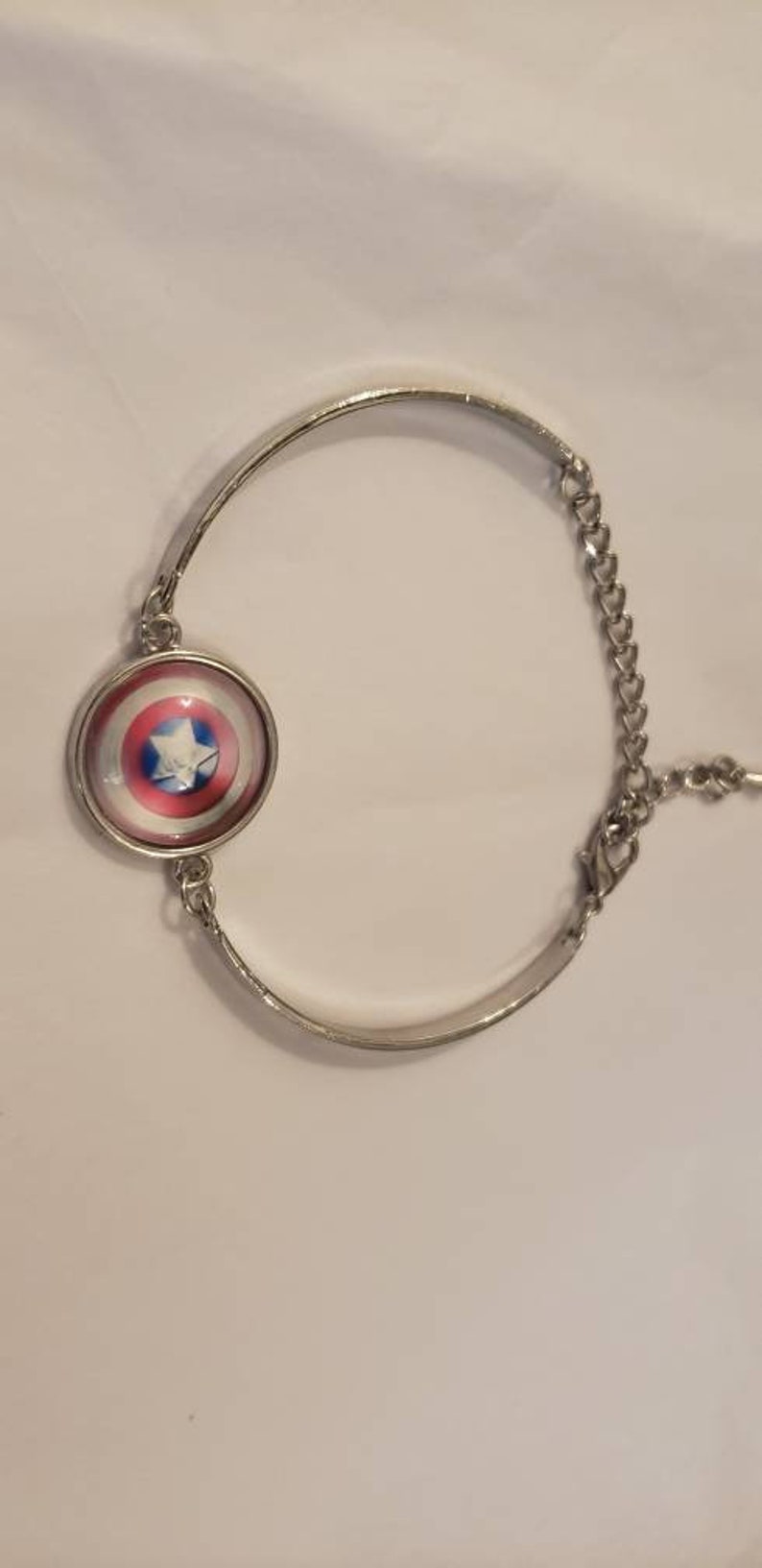 Captain America Marvel inspired silver cabochon bracelet