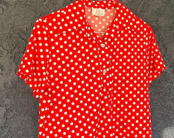 Red and White Polyester Polka Dot Top