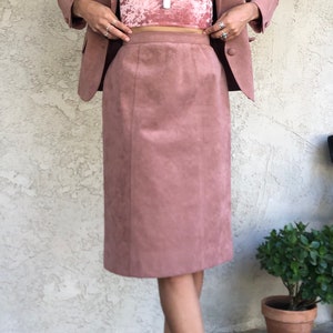 Dusty Pink Suede Skirt Suit image 2