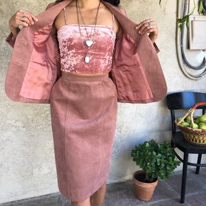 Dusty Pink Suede Skirt Suit image 3