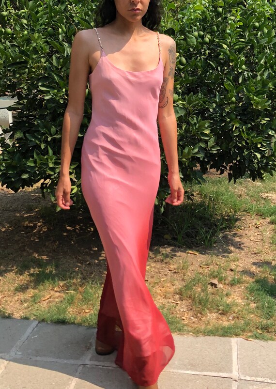 Pink Ombré Beaded Strap Maxi Dress