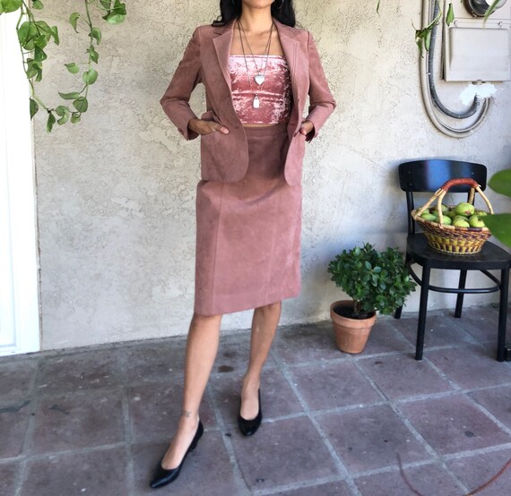 Dusty Pink Suede Skirt Suit - image 6
