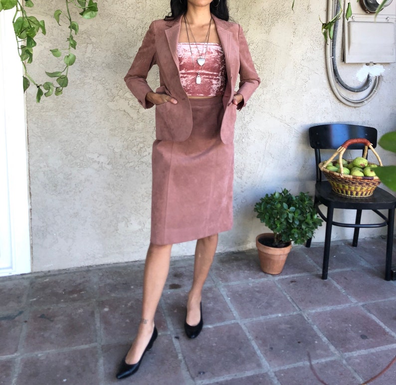 Dusty Pink Suede Skirt Suit image 6