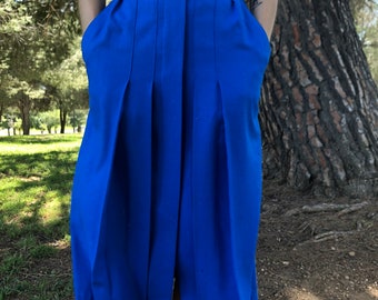 Blue Pleated Silk Pencil Skirt