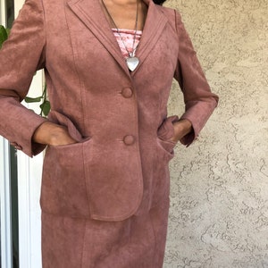 Dusty Pink Suede Skirt Suit image 8