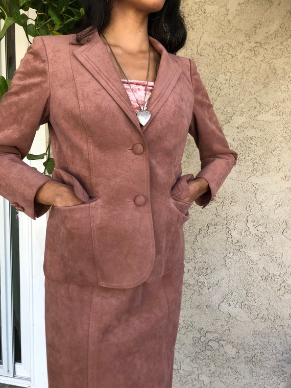 Dusty Pink Suede Skirt Suit - image 8