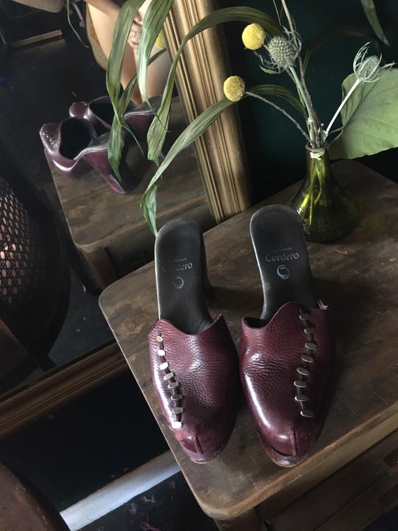 Plum Leather and Wood Clogs - image 4