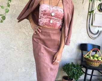 Dusty Pink Suede Skirt Suit