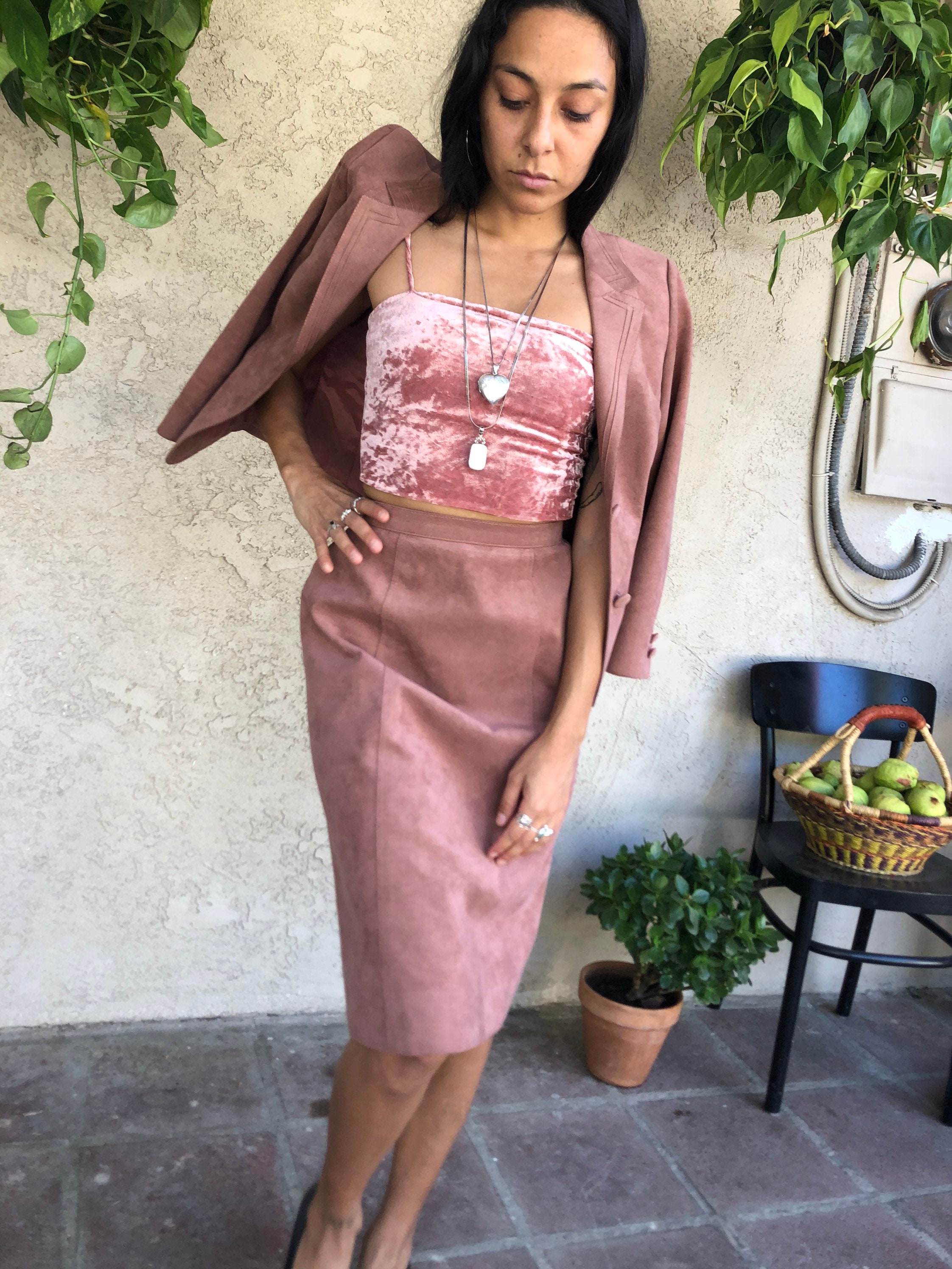 Pink faux suede pencil skirt outlet
