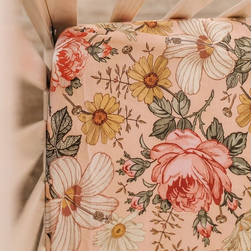 Vintage Earthy Floral Personalized Crib Sheet