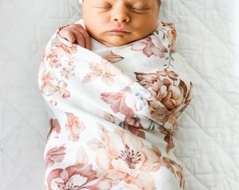 Sunset Floral Swaddle - Mini Wander Muslin Nursery Baby Blanket - Cotton Milestone Wrap for Baby Girls