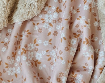 Floral Minky Baby Blanket – Dusty Pink, Sherpa Backed
