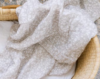 Gray Magnolia Muslin Swaddle Blanket | Botanical Baby Gift