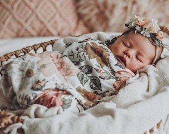 Floral Muslin Swaddling Blanket | 100% Cotton Baby Wrap (47x47 inches)