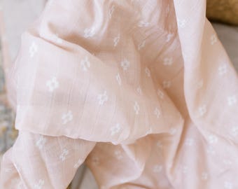 Blush Pink Muslin Baby Blanket | Boho Floral Swaddle