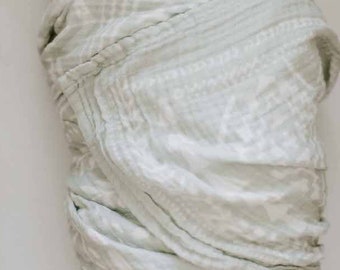 Boho-Inspired Baby Boy Muslin Swaddle Blanket - Light Sage Green Cotton Blanket, Lightweight, Breathable so baby doesn't overheat