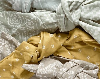 Muslin Swaddle Blanket Set – Boho Nature Baby Boy Blanket, 47"x47"