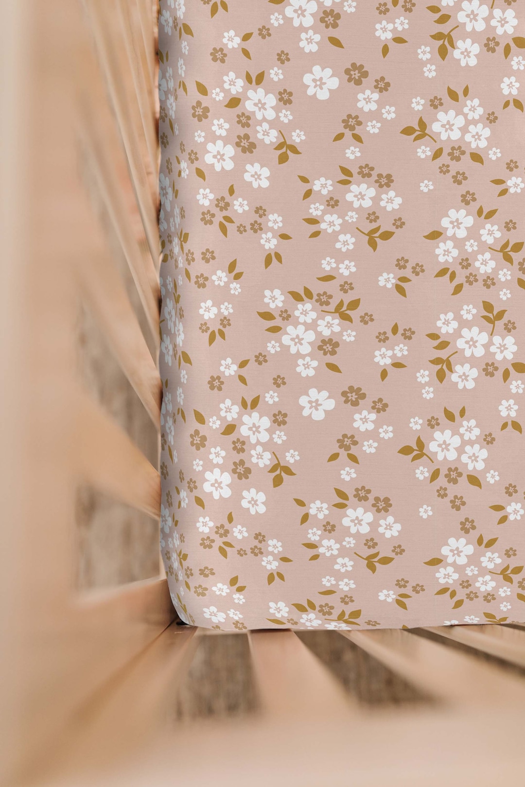 Whimsy Floral Crib Sheet - Dusty Pink With White and Tan Flowers ...
