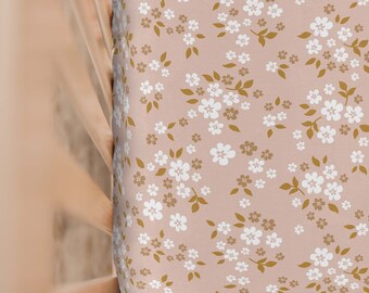 Floral Crib Sheet – Dusty Pink Baby Bedding, Jersey Knit 28x52