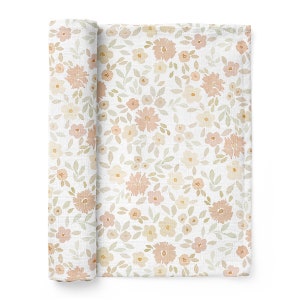 Meadow Cream Swaddle, Baby Girl Blanket, Birth Announcement Gift, Newborn Wrap, Lovey, Breastfeeding Cover, Natural Cotton Muslin Photo Prop
