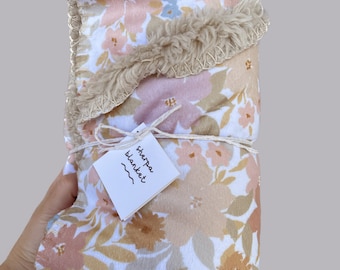 Boho Floral Minky Baby Blanket – Jungle Sherpa Backing