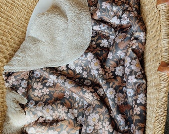 Thicket Floral Minky Baby Blanket With Sherpa Backing - Luxuriously Soft, Infant Girl Gift