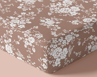 Vintage Floral Crib Sheet: Dark Dusty Rose Jersey Knit