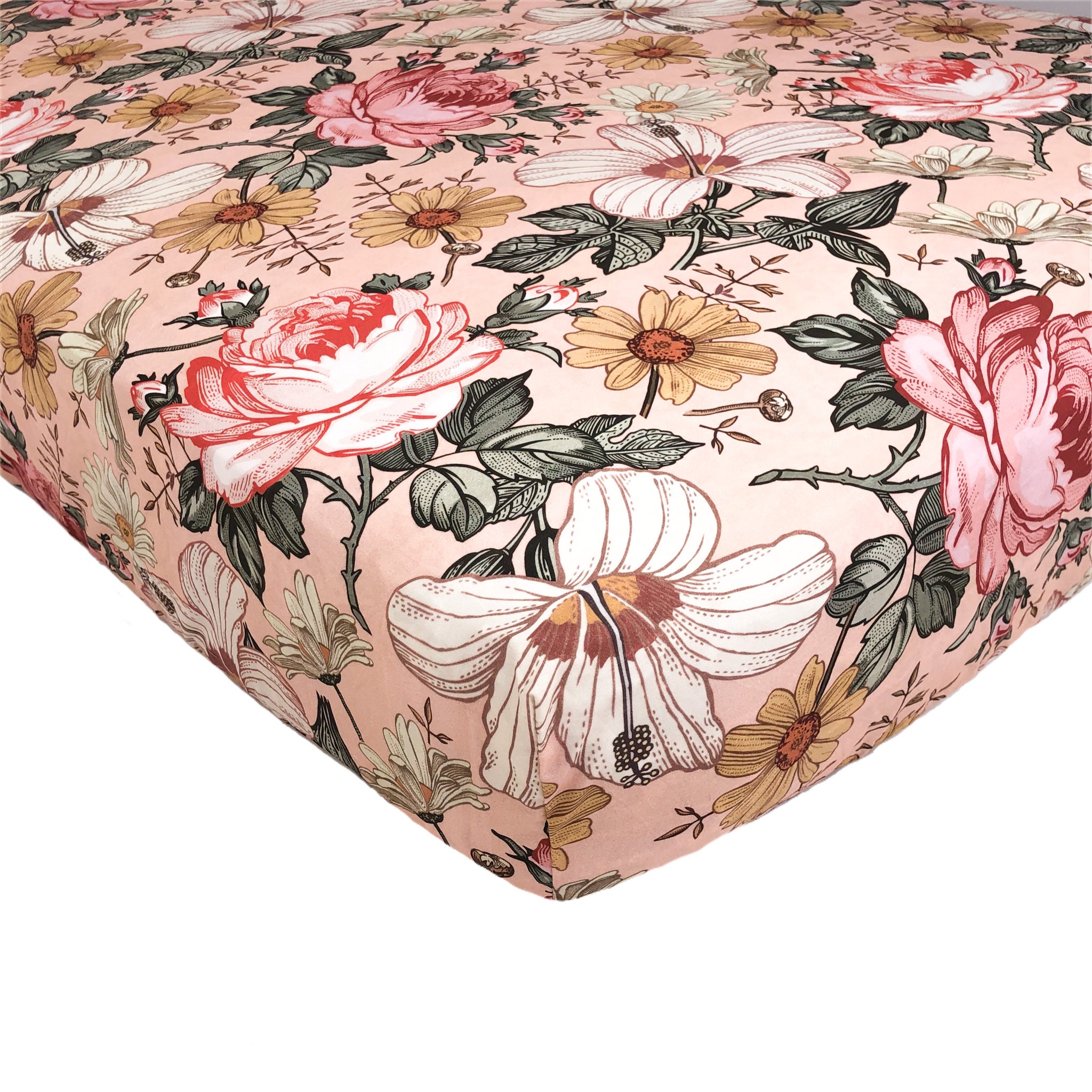 Rose Pink Floral Crib Sheet Shabby Chic Nursery Boho Nursery Etsy