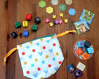 Mickey Dots RPG Dice Bag | Game Bag | Token Bag | Lined Drawstring Bag | Tabletop Gamers, Role Players | Game Accessory