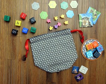 Gray Hex Dice Bag | Lined Drawstring Bag | Tabletop Gamers, Role Players | Game Accessory