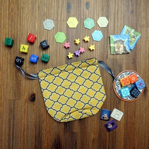 Quatrefoil on Yellow RPG Dice Bag | Game Bag | Token Bag | Lined Drawstring Bag | Tabletop Gamers, Role Players | Game Accessory
