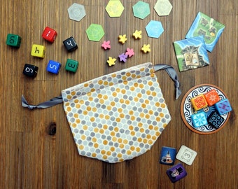 Honeycomb Bee Dice Bag | Lined Drawstring Bag | Tabletop Gamers, Role Players | Game Accessory
