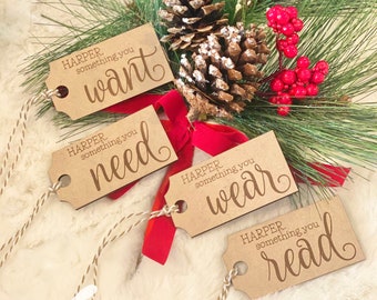 Wood Gift Tags, Customized Gift Tags, Something You Want, Something You Need, Something You Wear, Something You Read