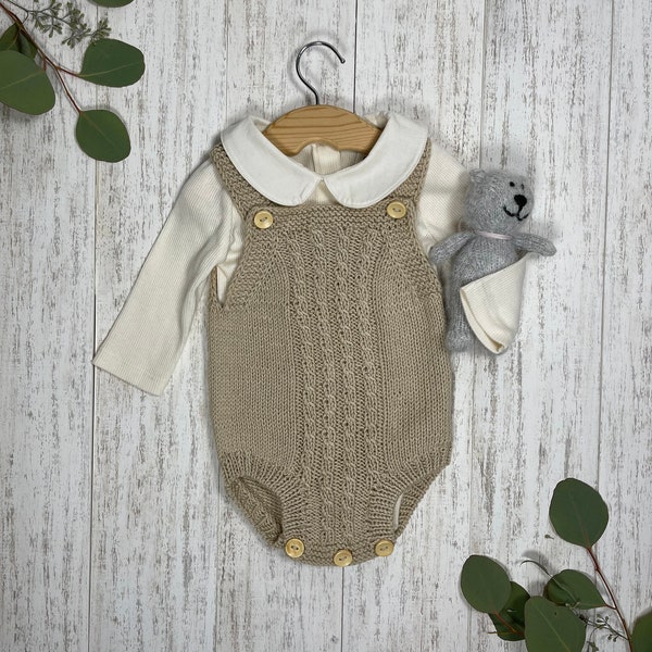 Knit unisex baby romper. Cotton romper.