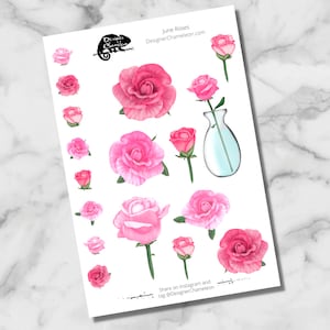 June Roses Birth Flower Stickers