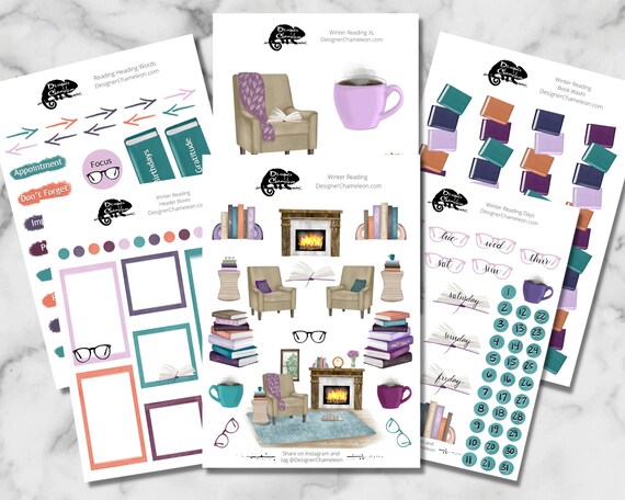 Winter Reading Stickers, Book Journal Planner Sticker Kit