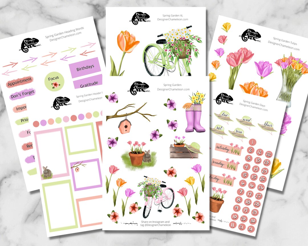 Spring Garden Planner & Journal Sticker Kit, Monthly Sticker Sheet Set ...