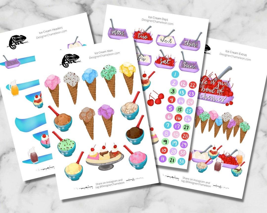 Ice Cream Planner Sticker Sheet and Month Kit With XL Extras - Etsy