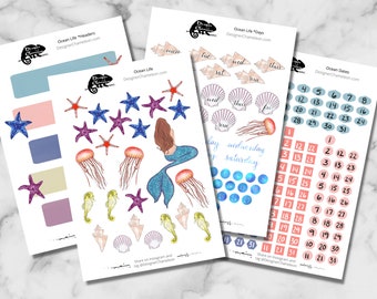 Ocean Life Planner Sticker Sheet and Month Kit