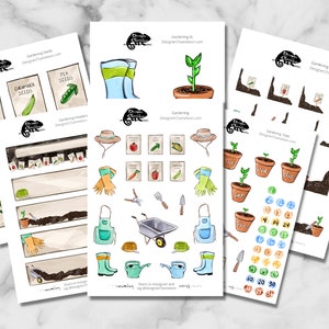 Feuille d’autocollants du planificateur de jardinage et kit mensuel