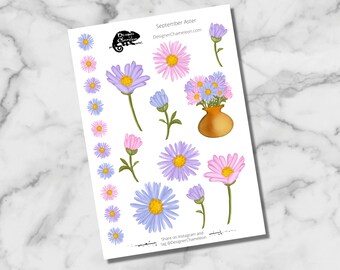 September Birth Flower Aster Stickers