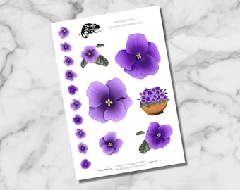 February Violets Birth Flower Stickers